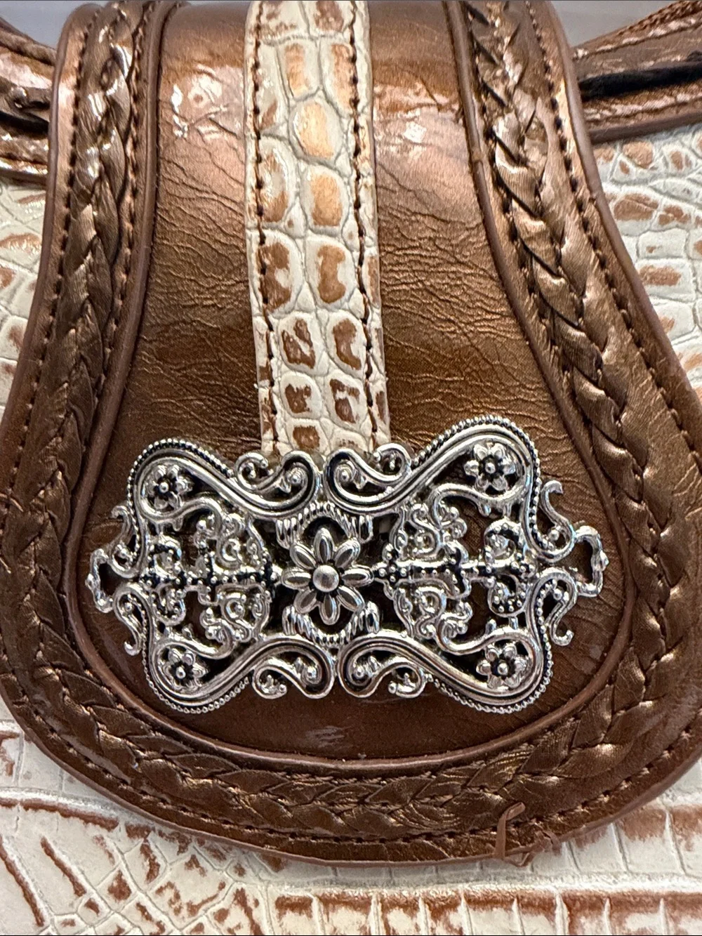 Madi Claire Genuine Leather Croc-Embossed Shoulder Bag